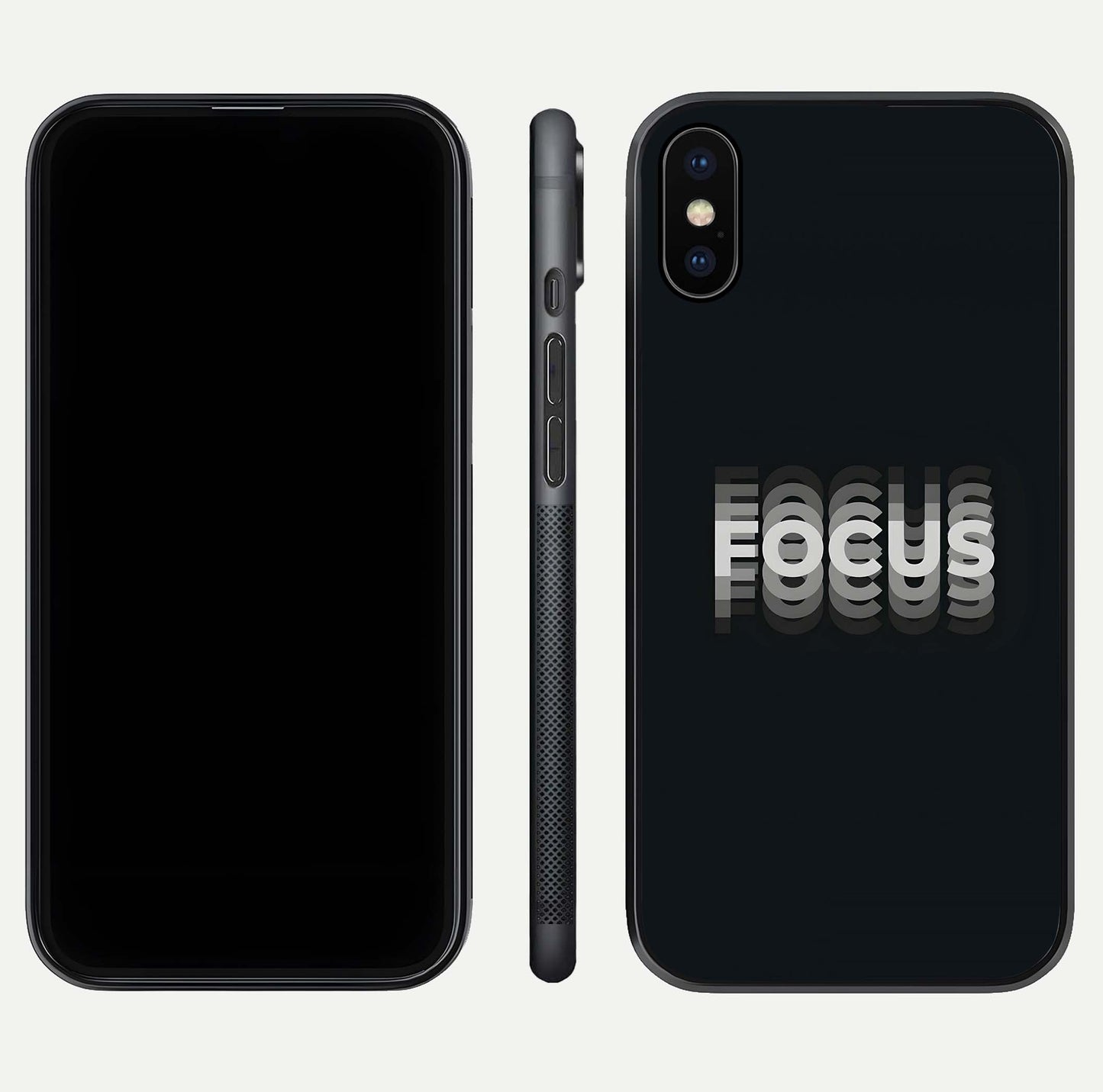 Mono Focus Vision Glass Case for iPhone X front & back layout showing clean focus lines and curved edges