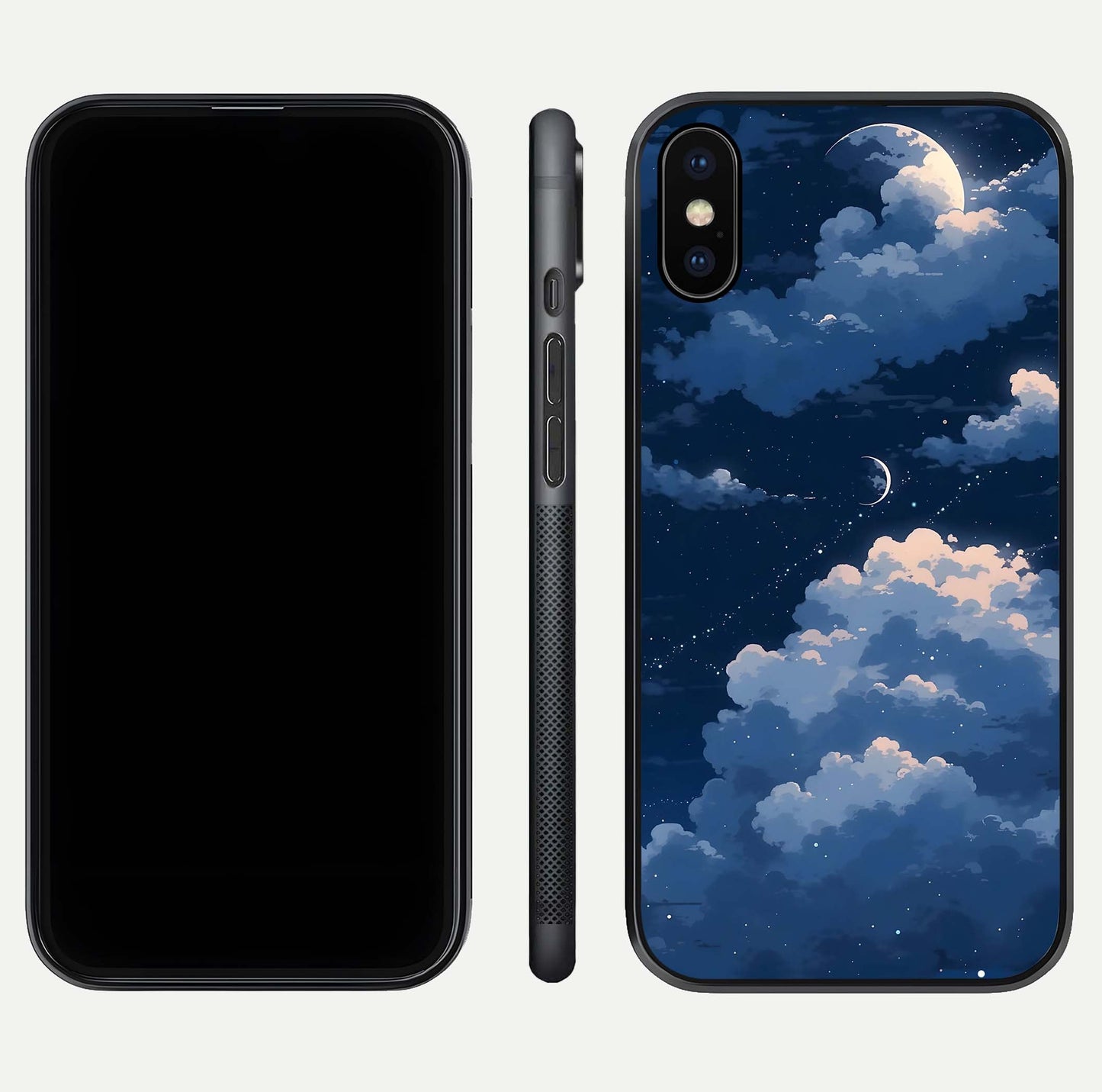 Moon Dream Haze Glass Case for iPhone X front & back layout highlighting dreamy design and curved shape