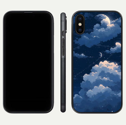 Moon Dream Haze Glass Case for iPhone X front & back layout highlighting dreamy design and curved shape