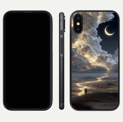 Moonlight Spark Path Glass Case for iPhone X front & back layout highlighting calm tones and sleek edges