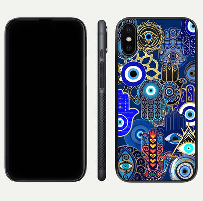 Mystic Palm Guard Glass Case for iPhone X front & back layout highlighting spiritual art and edge finish