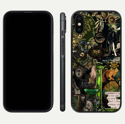 Mystic Woods Secret Glass Case for iPhone X front & back layout showing nature theme and smooth edges
