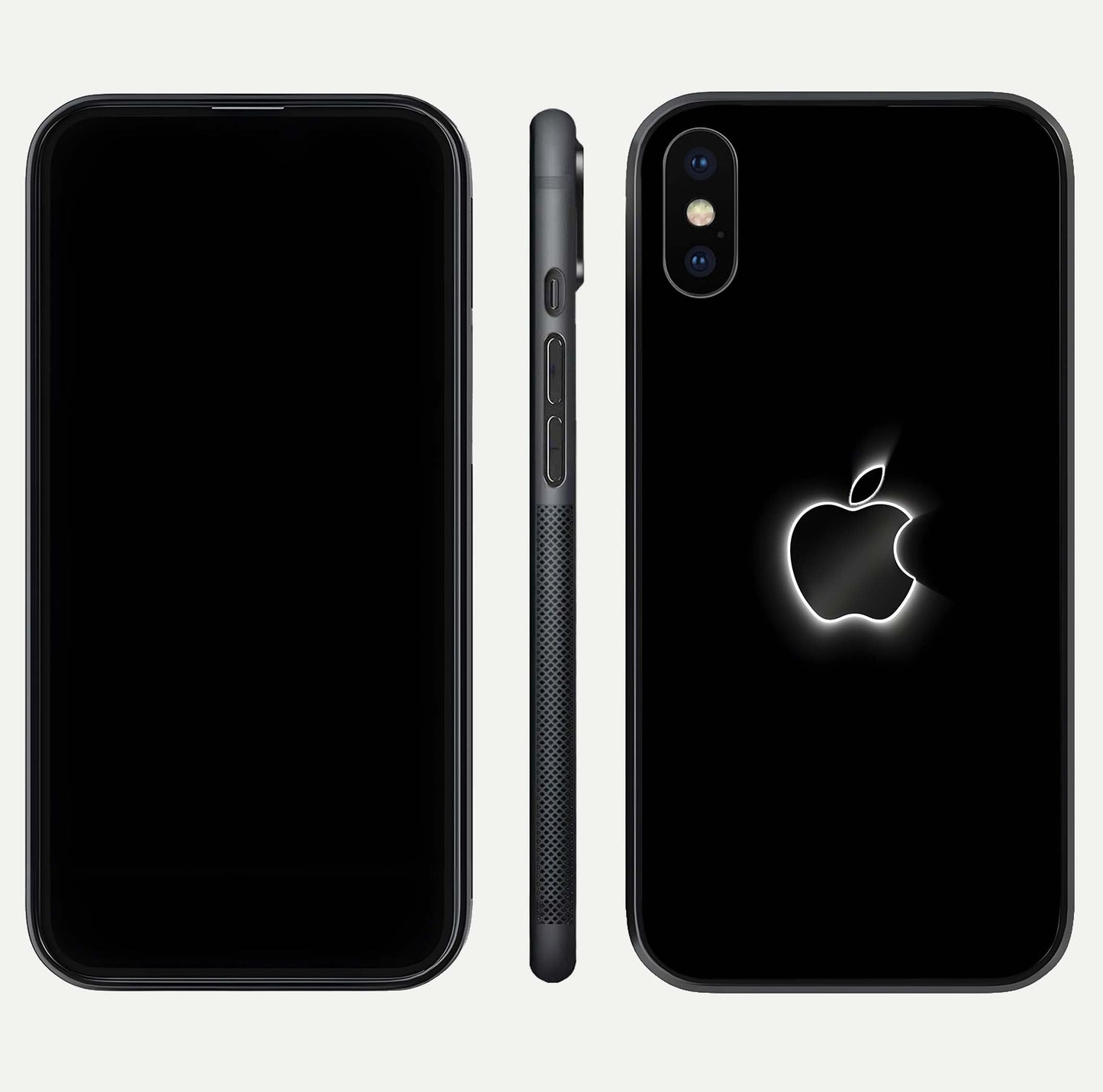 Neon Apple Glow Glass Case for iPhone X front & back layout showing bright tones and edge curve