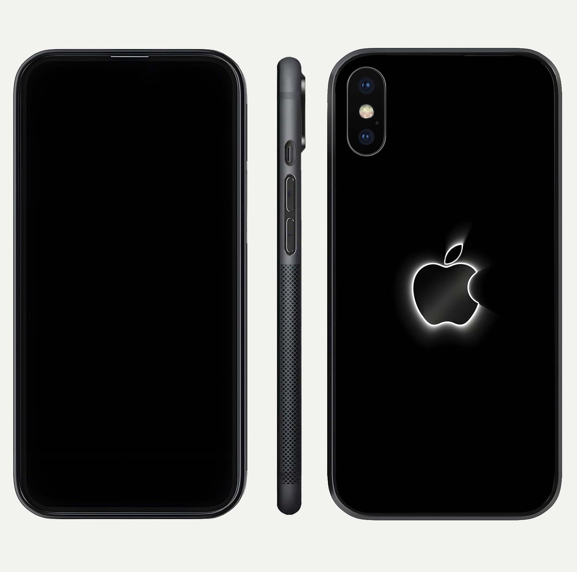 Neon Apple Glow Glass Case for iPhone X front & back layout showing bright tones and edge curve