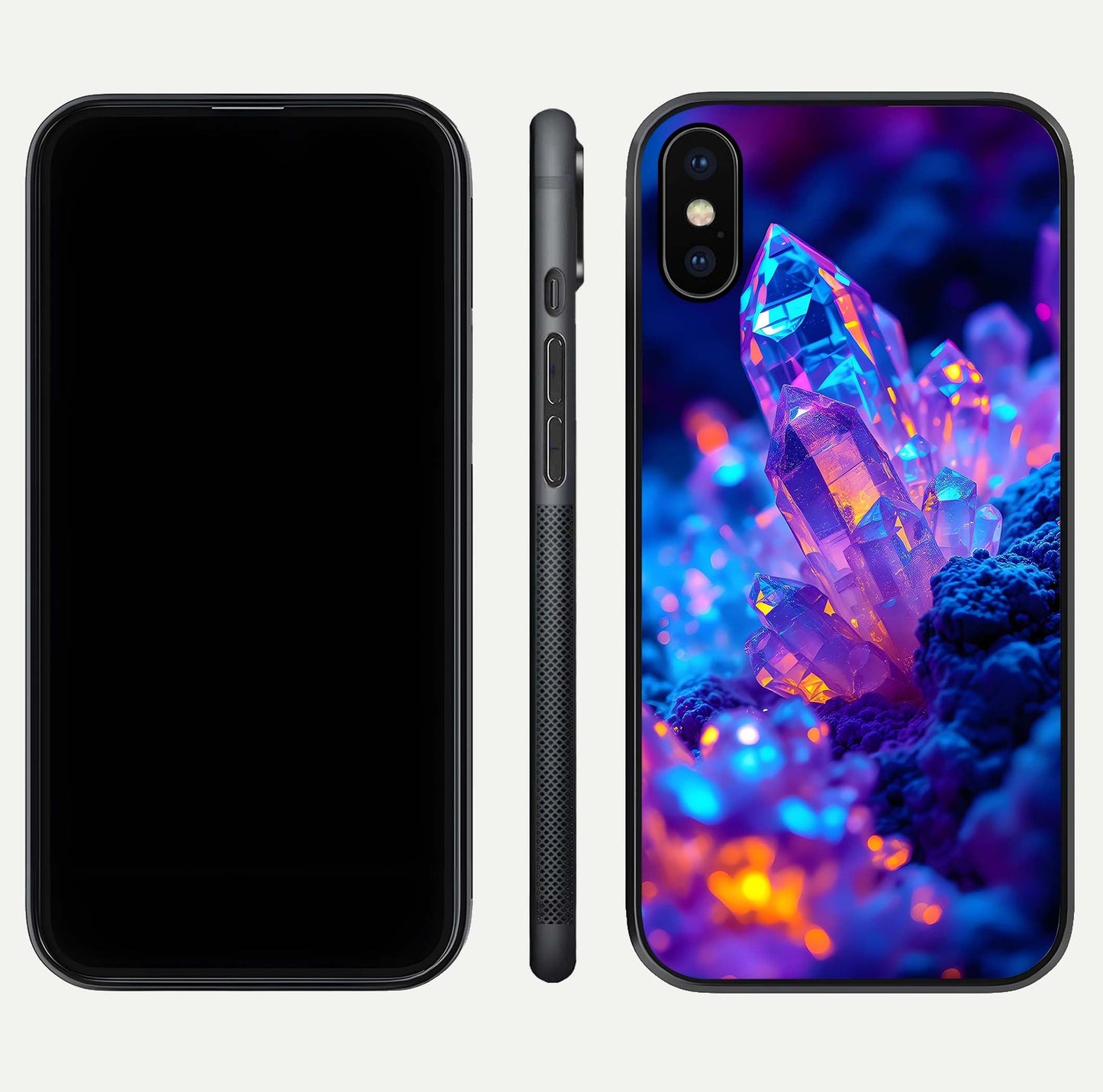 Neon Aura Shards Glass Case for iPhone X front & back layout showing vivid tones and edge finish