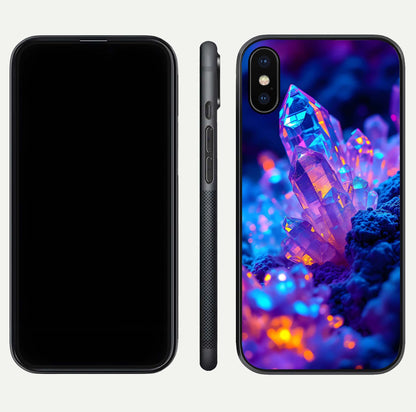 Neon Aura Shards Glass Case for iPhone X front & back layout showing vivid tones and edge finish