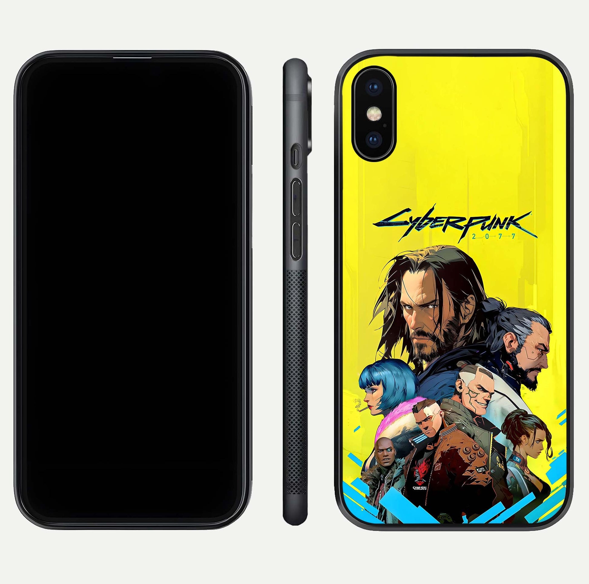 Neon Rebel Genesis Glass Case for iPhone X front & back layout highlighting futuristic theme and curves