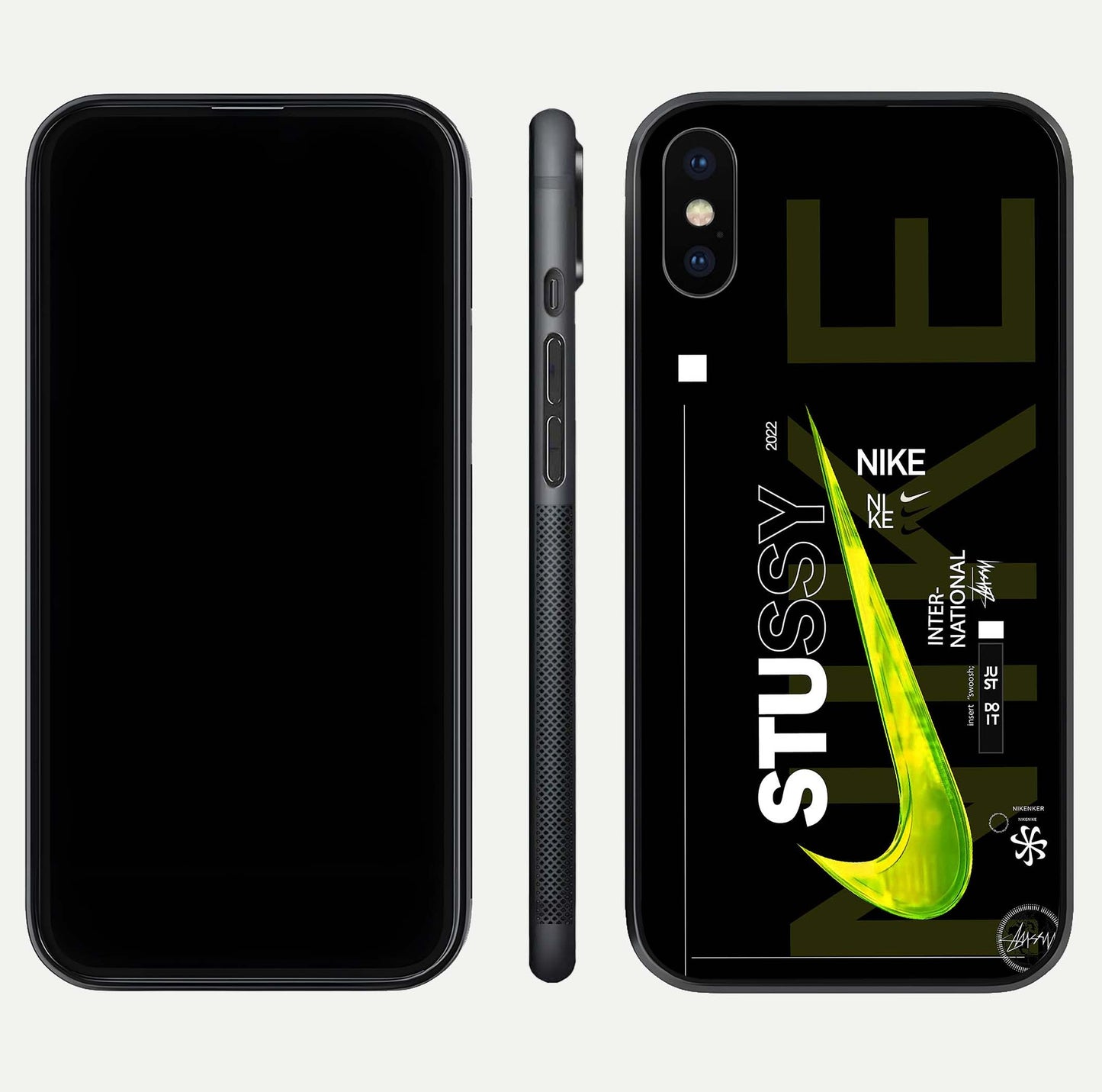 Neon Street Edition Glass Case for iPhone X front & back layout highlighting street art vibe and edges