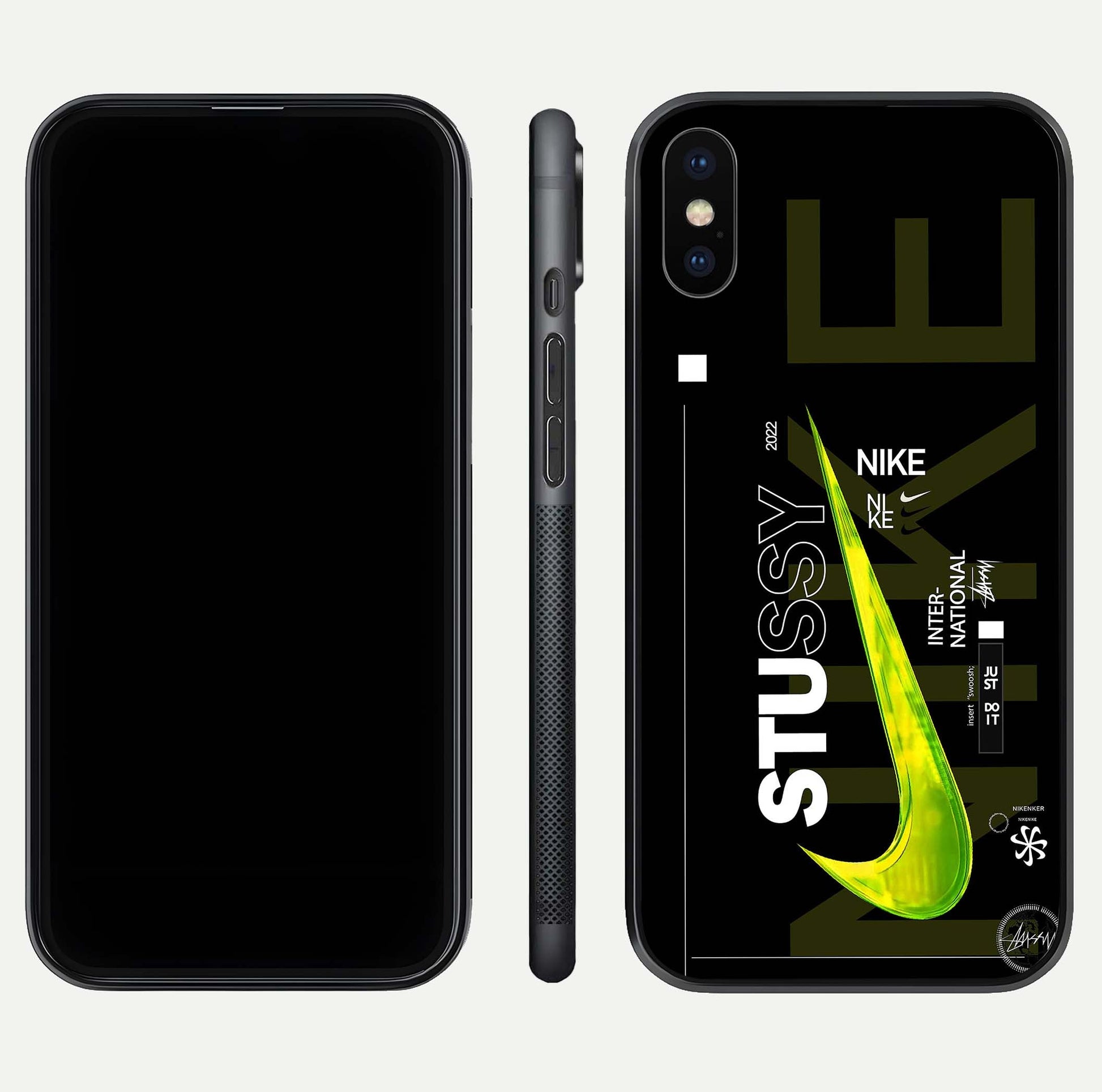 Neon Street Edition Glass Case for iPhone X front & back layout highlighting street art vibe and edges