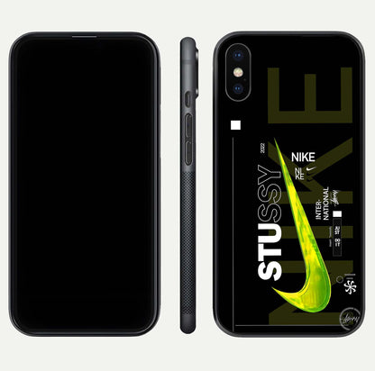 Neon Street Edition Glass Case for iPhone X front & back layout highlighting street art vibe and edges