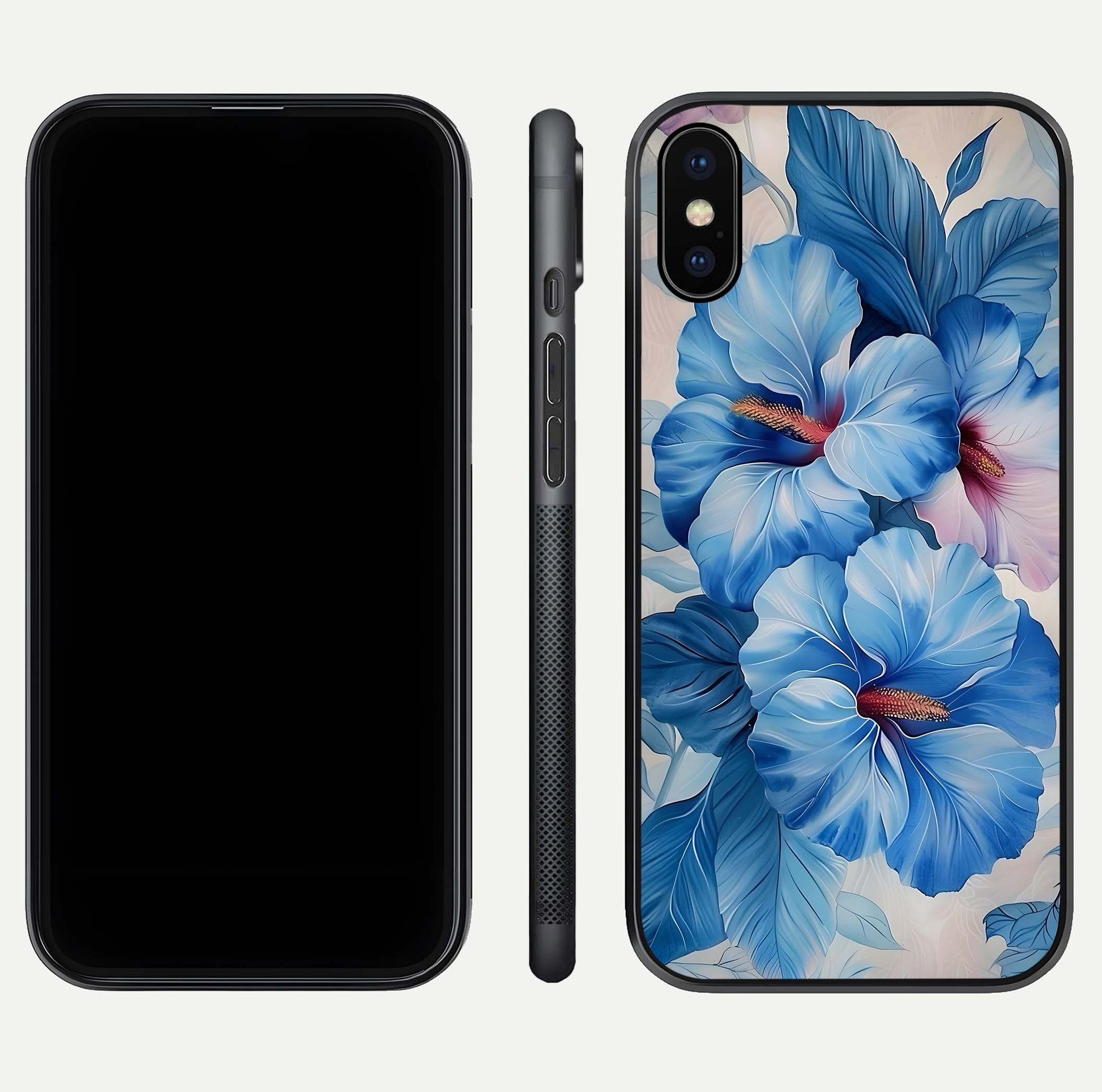 Ocean Hibiscus Grace Glass Case for iPhone X front & back layout showing vibrant oceanic tones and curves