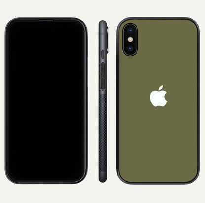 Olive Matte Essence Glass Case for iPhone X front & back layout highlighting simple design and clean edges