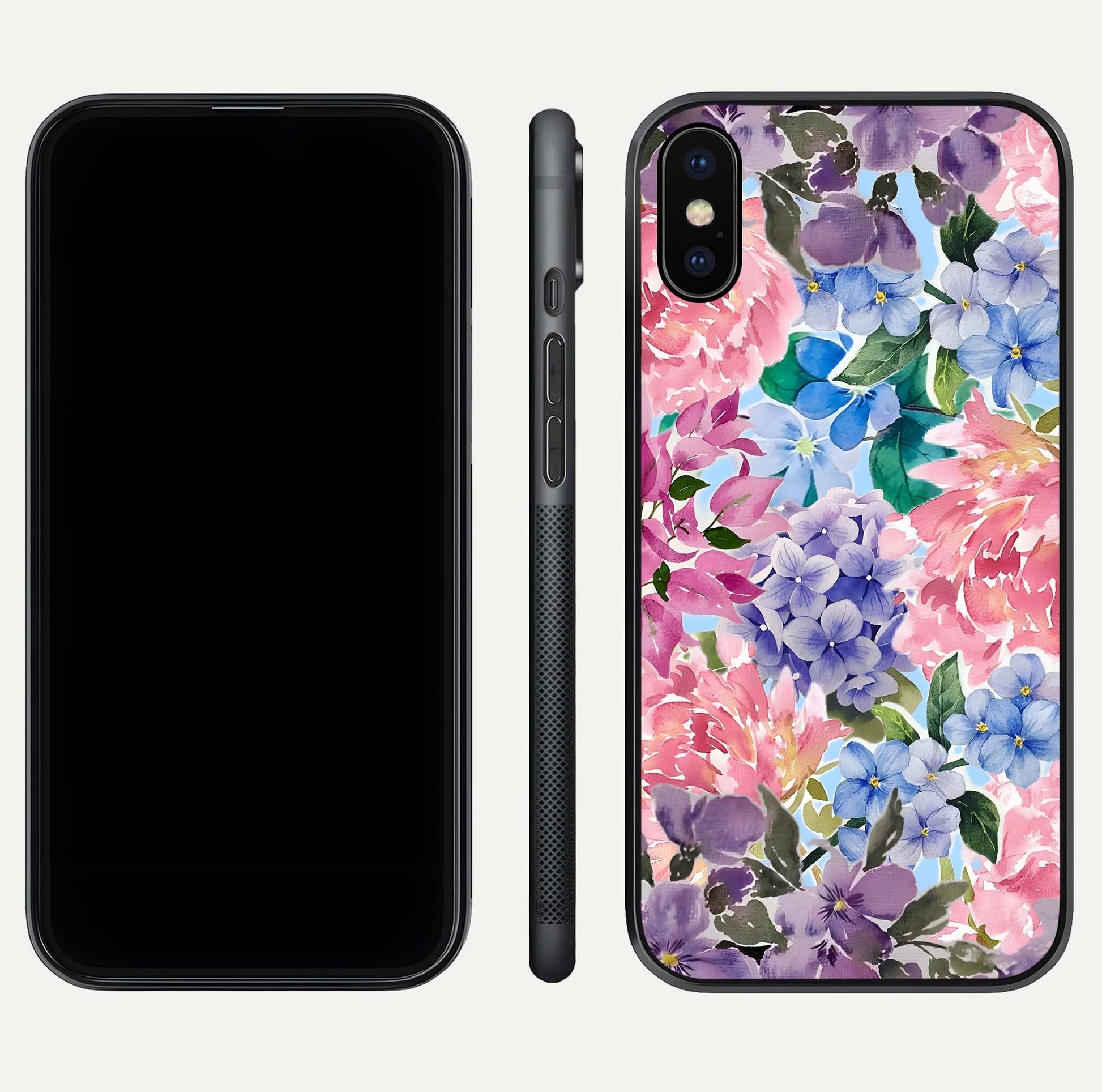 Pastel Floral Mix Glass Case for iPhone X front & back layout showing gentle tones and elegant edges