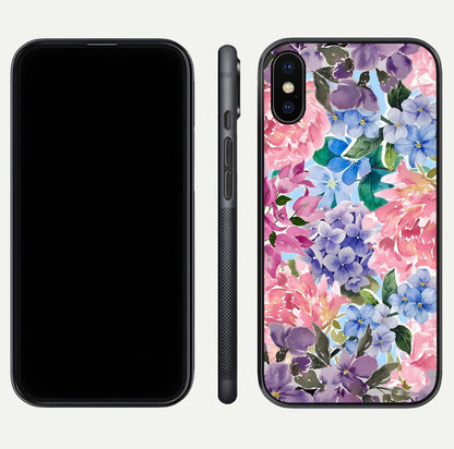Pastel Floral Mix Glass Case for iPhone X front & back layout showing gentle tones and elegant edges