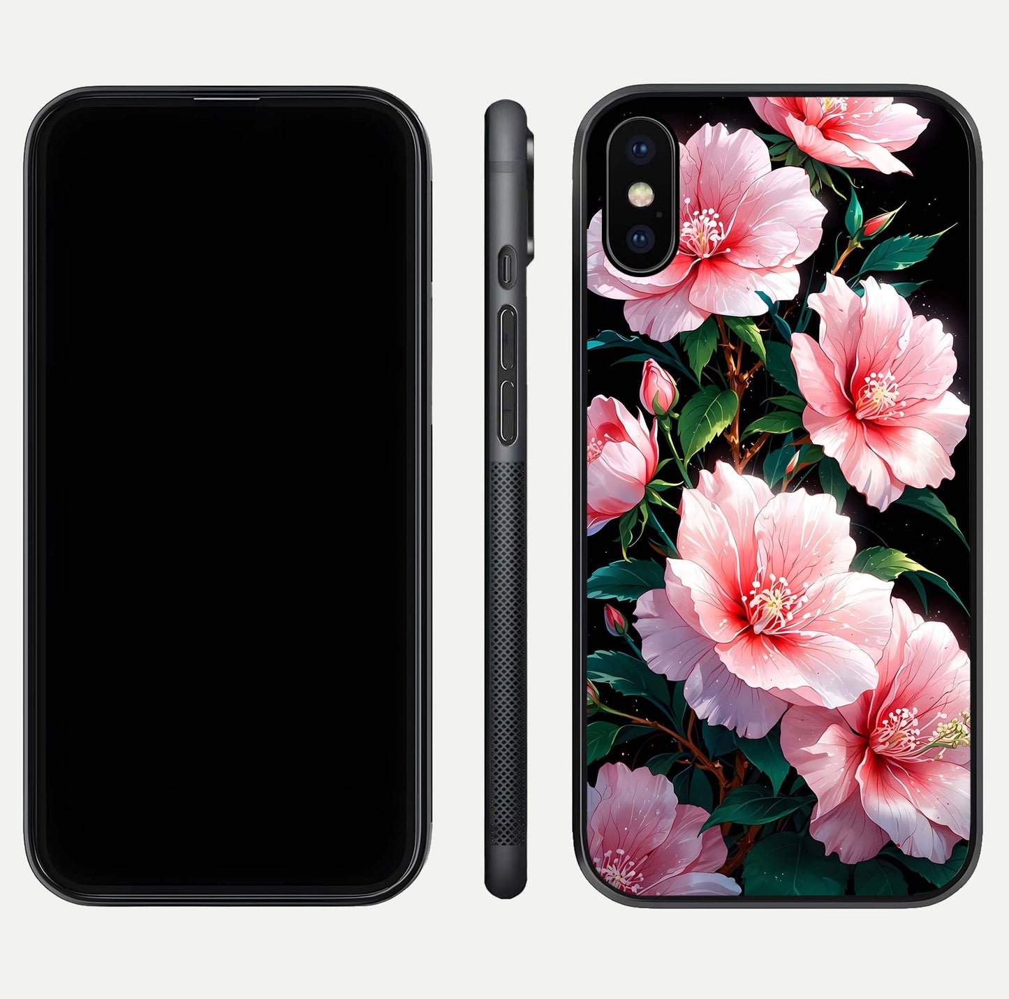 Peach Flower Glass Case for iPhone X front & back layout showing elegant floral tones and smooth edges