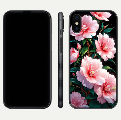 Peach Flower Glass Case for iPhone X front & back layout showing elegant floral tones and smooth edges