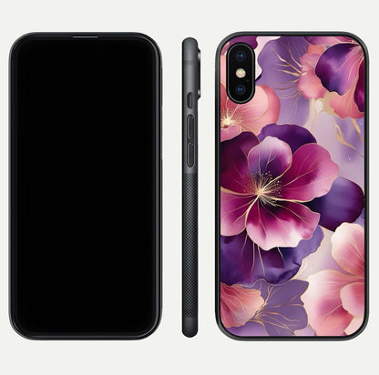 Pink Bouquet Florals Glass Case for iPhone X front & back layout highlighting vivid petals and smooth edges