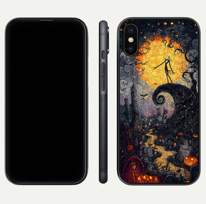 Pumpkin Moon Night Glass Case for iPhone X front & back layout highlighting festive tones and smooth edges