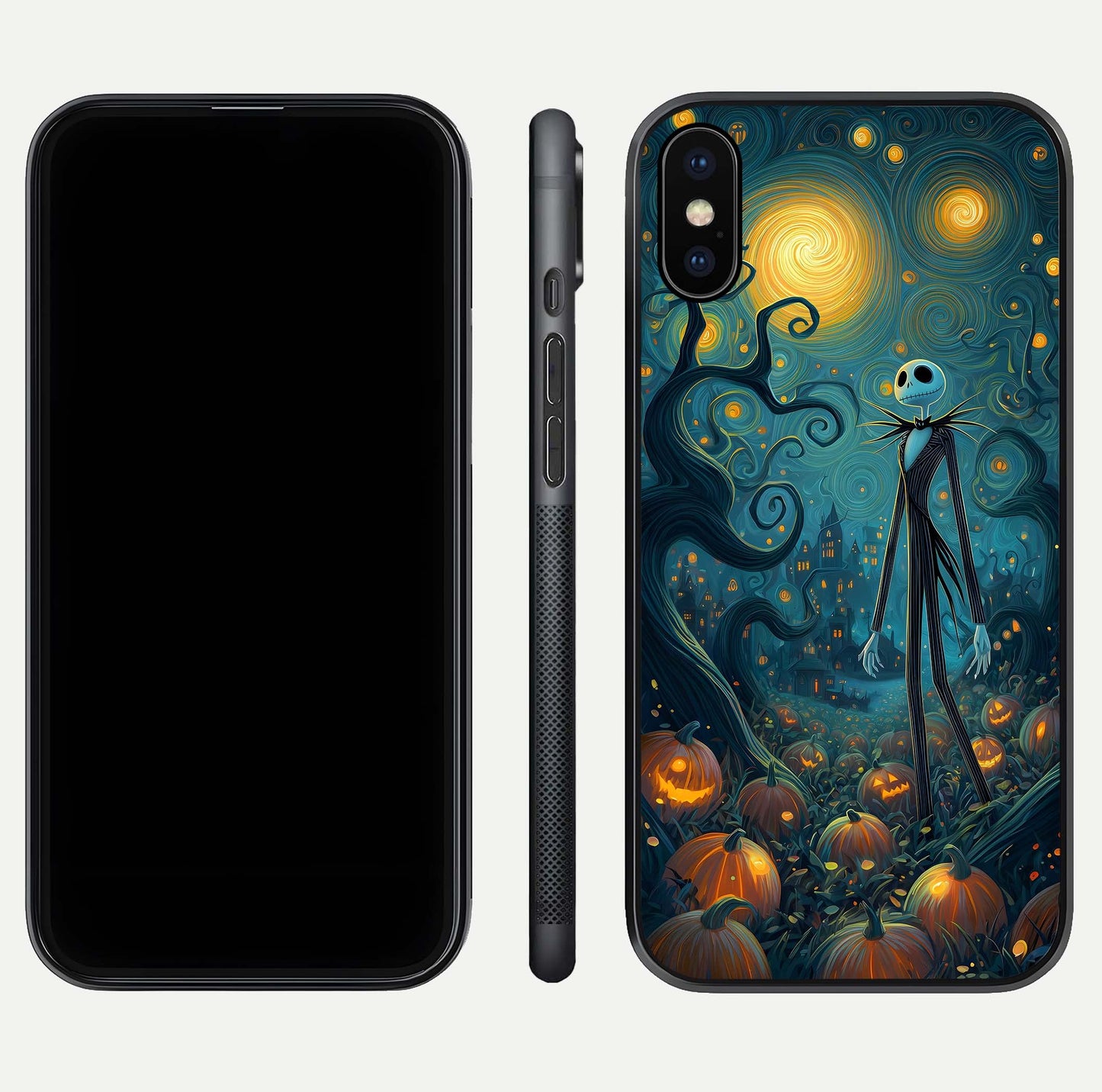 Pumpkin Moonlight Tale Glass Case for iPhone X front & back layout showing festive orange tone and edges