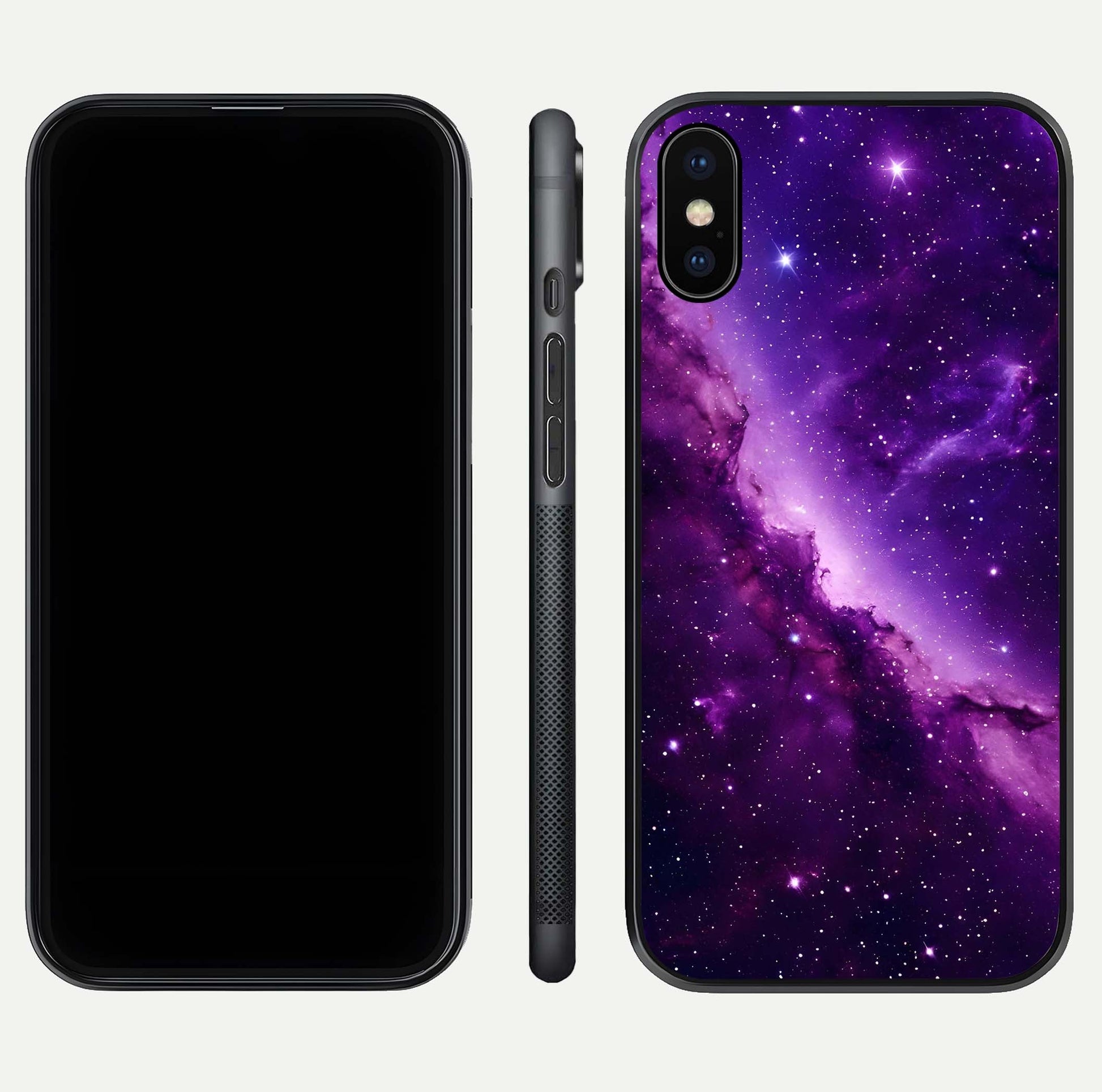 Purple Shade Sky Glass Case for iPhone X front & back layout showing HD tones and clean glass edges