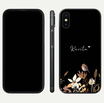 Quiet Garden Tune Custom Name Glass Case for iPhone X front & back layout highlighting name area and edges