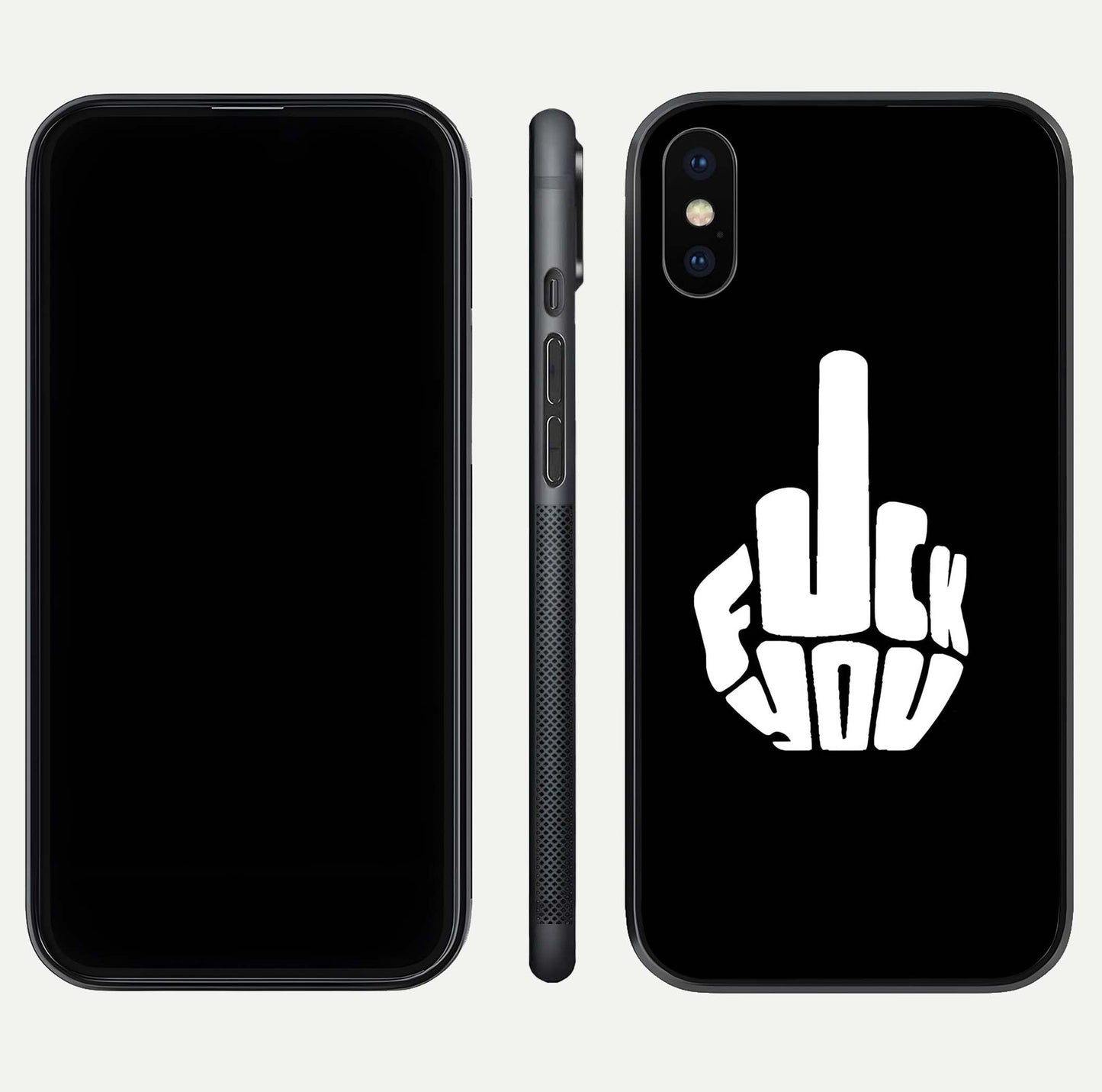 Rebel Mode On Glass Case for iPhone X front & back layout showing minimal tone and clean edge fit
