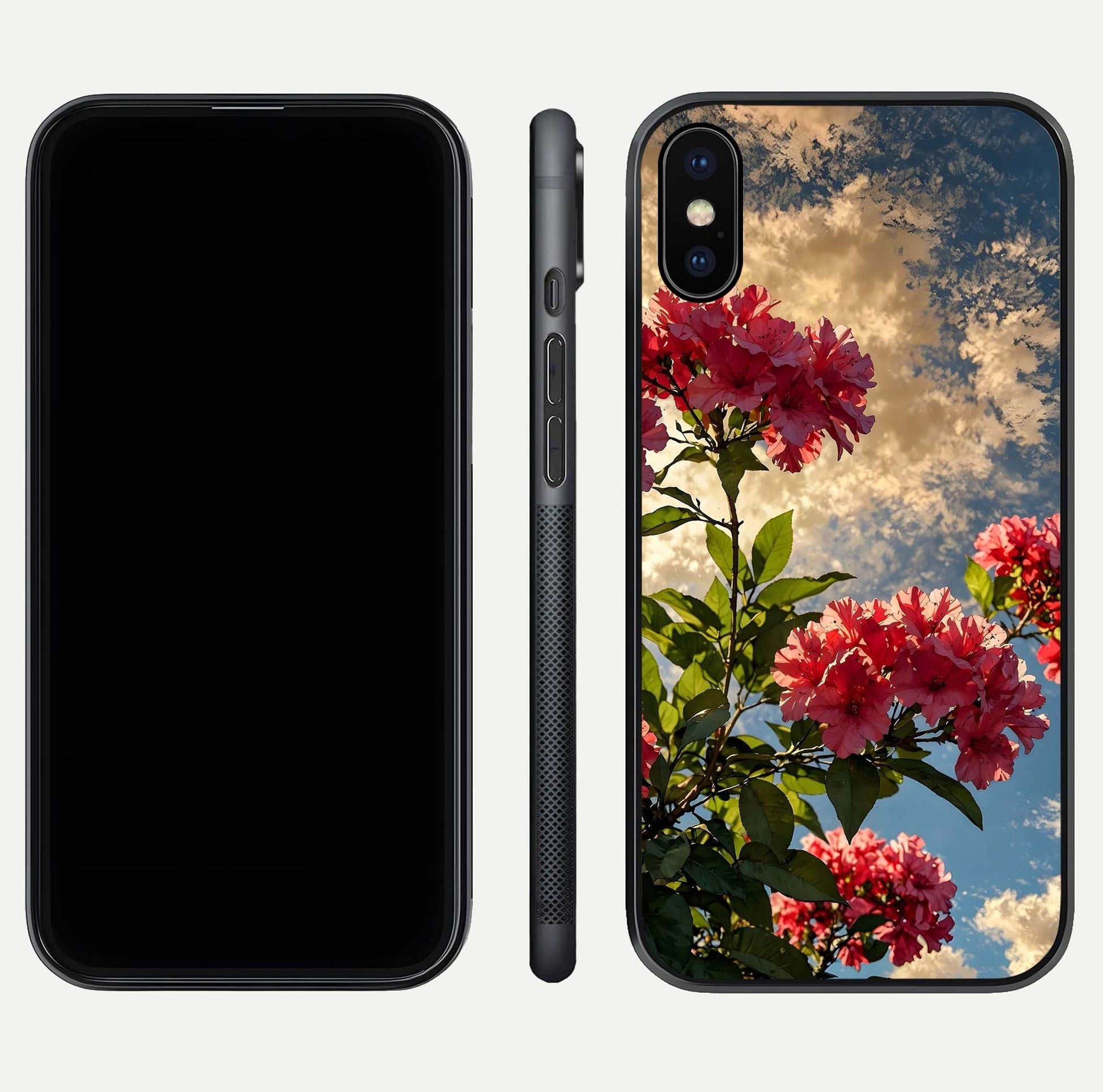 Red Bloom Skies Glass Case for iPhone X front & back layout showing soft gradient sky tones and edges