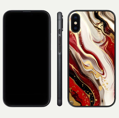Red & White Marble Glass Case For iPhone X