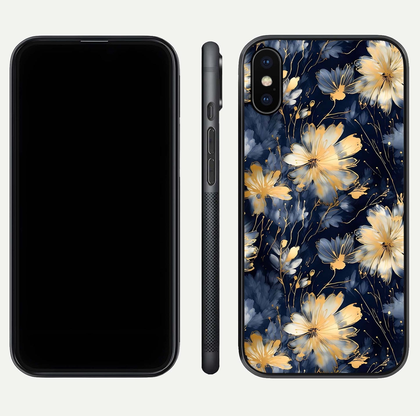 Royal Petal Dream Glass Case for iPhone X front & back layout showing floral pattern and clean edge finish