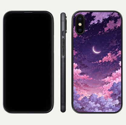 Sky Drift Clouds Glass Case for iPhone X front & back layout showing sky tones and smooth edge design