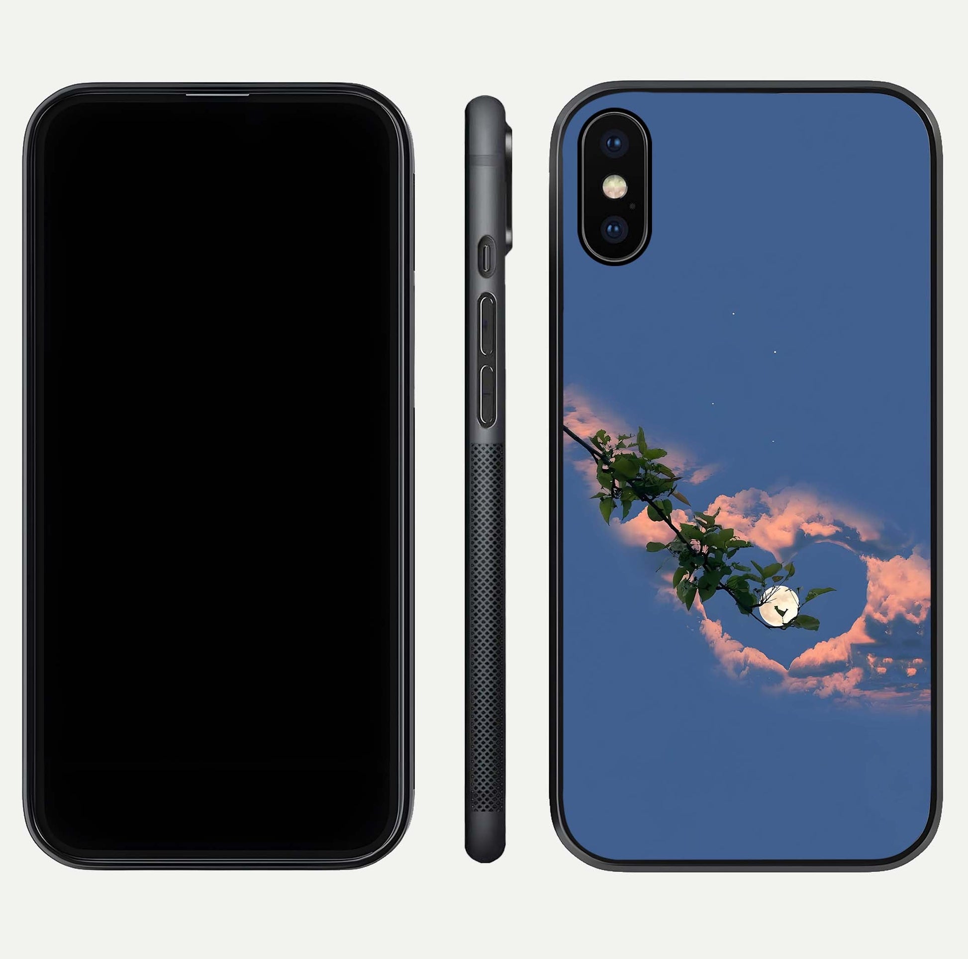 Sky Under Tree Glass Case for iPhone X front & back layout showing sky tones and curved glass edge