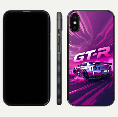 Speed Drift Legend Glass Case for iPhone X front & back layout showing bold tones and smooth edges