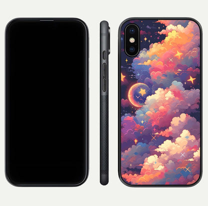 Starlit Dream Clouds Glass Case for iPhone X front & back layout showing gradient tones and smooth edge