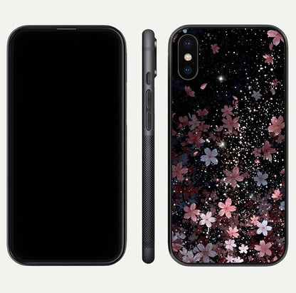 Starlit Flower Dreams Glass Case for iPhone X front & back layout showing soft bloom design and curved edge