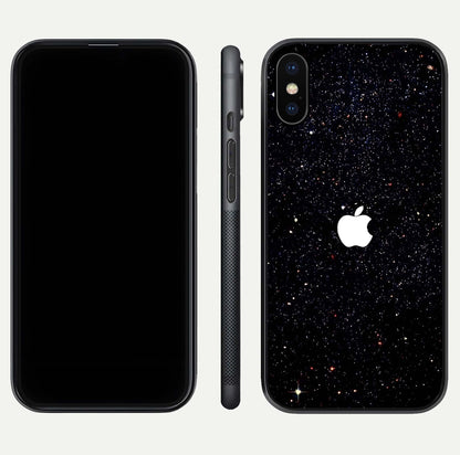 Starry Apple Galaxy Glass Case for iPhone X front & back layout showing cosmic tones and sleek edge