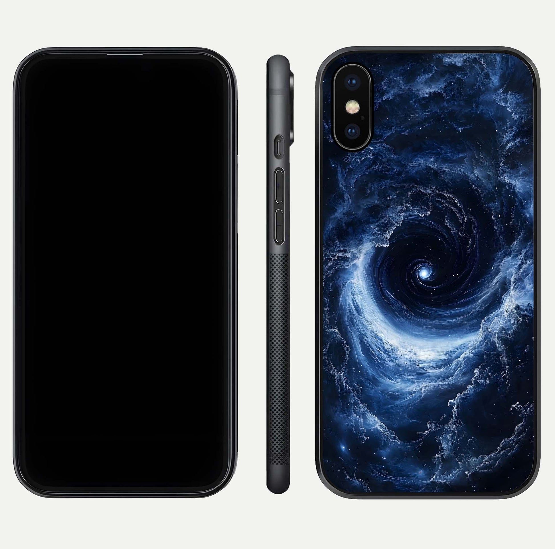 Stunning Galaxy Glass Case for iPhone X front & back layout showing deep cosmic hues and clean edges
