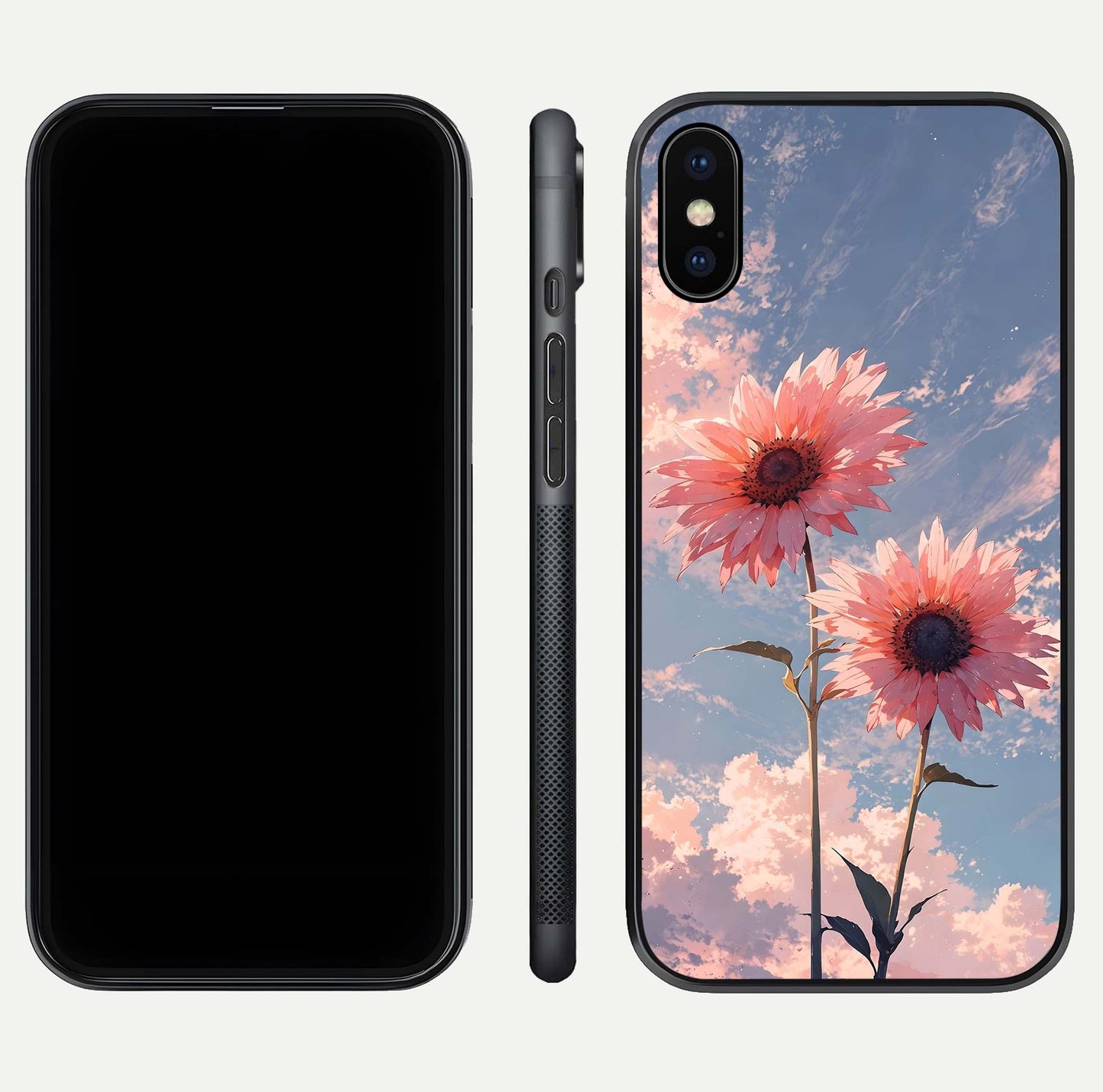 Sunlit Daisy Glow Glass Case for iPhone X front & back layout showing vibrant sunlight hues and clean edge