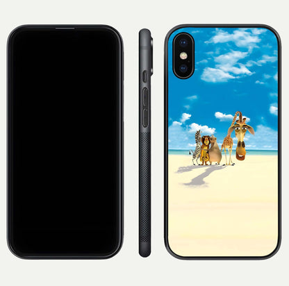 Tropical Fun Squad Glass Case for iPhone X front & back layout showing fun pattern and smooth edges