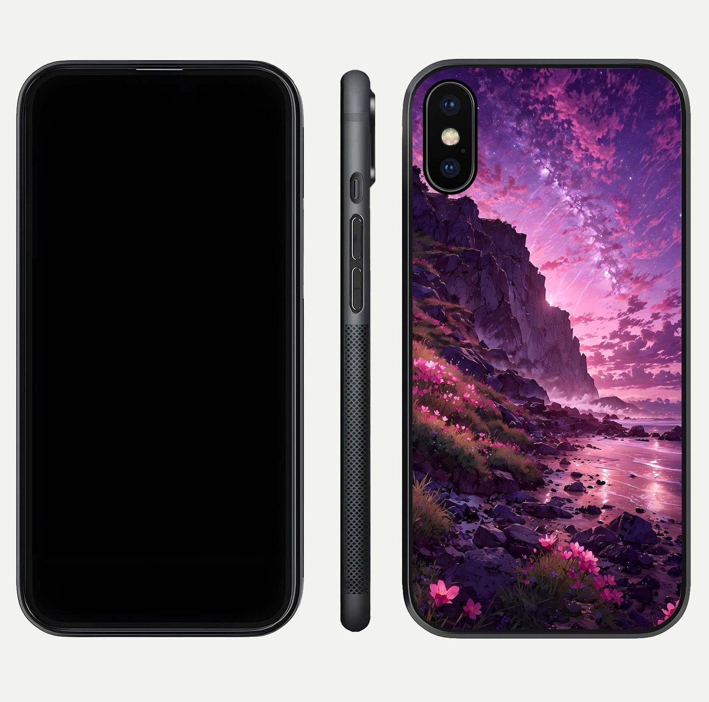 Twilight Blossom Coast Glass Case for iPhone X front & back layout showing floral tones and curved edge