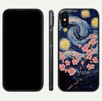 Van Gogh Scenery Glass Case for iPhone X front & back layout showing vibrant tones and detailed design