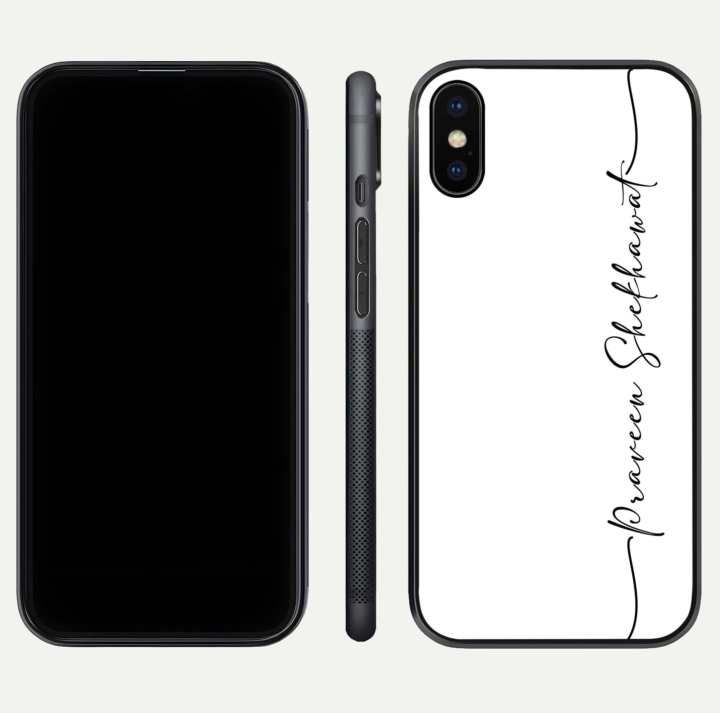 White Tune Custom Name Glass Case for iPhone X front & back layout showing clean design and text placement