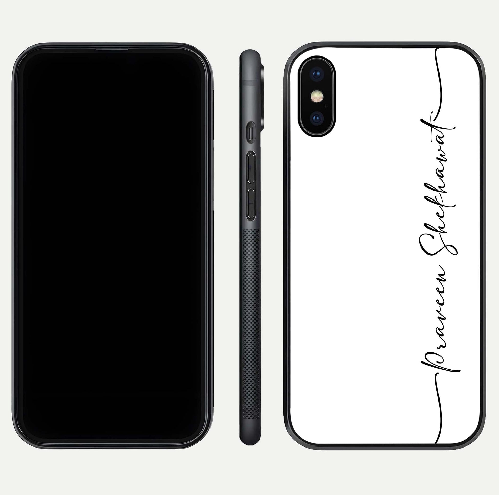 White Tune Custom Name Glass Case for iPhone X front & back layout showing clean design and text placement