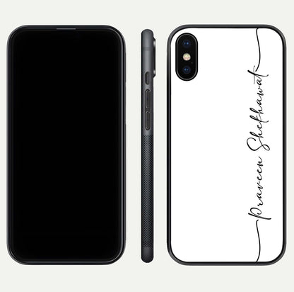 White Tune Custom Name Glass Case for iPhone X front & back layout showing clean design and text placement