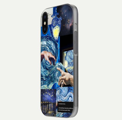 Aesthetic Vando Hands Glass Case for iPhone 16 Pro side-angle image showcasing hand design, protective edges, and gloss texture
