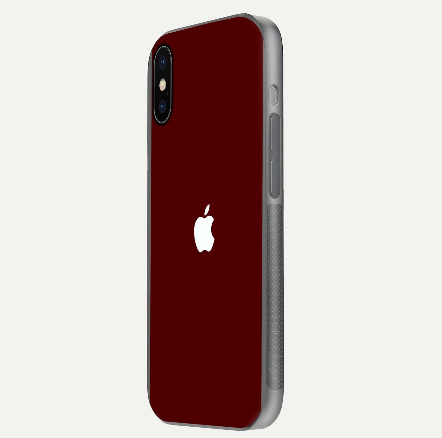 Apple Crimson Core Glass Case for iPhone X side-angle shot showing camera bump alignment and glossy shine