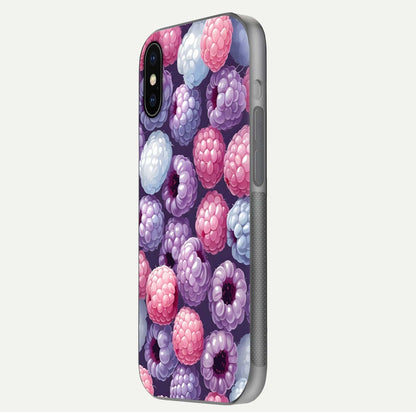 Berry Candy Pop Glass Case for iPhone X side-angle image with bright color tones and smooth reflection
