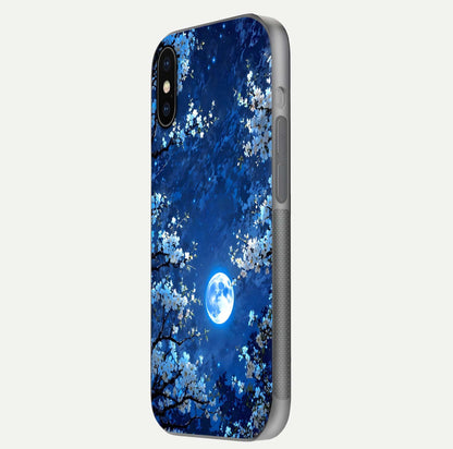 Blossom Moonlight Sky Glass Case for iPhone X side-angle view emphasizing moonlight tones and protective edge
