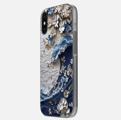 Blossom Wave Art Glass Case for iPhone X side-angle view showing wave-flow print and gloss edge finish