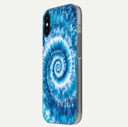 Blue Galaxy Wave Glass Case for iPhone X side-angle image showing wave ripple art and glass gloss