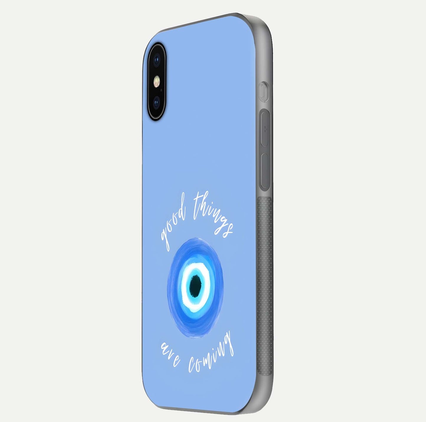 Bright Future Ahead Glass Case for iPhone X side-angle image displaying edge smoothness and reflective surface